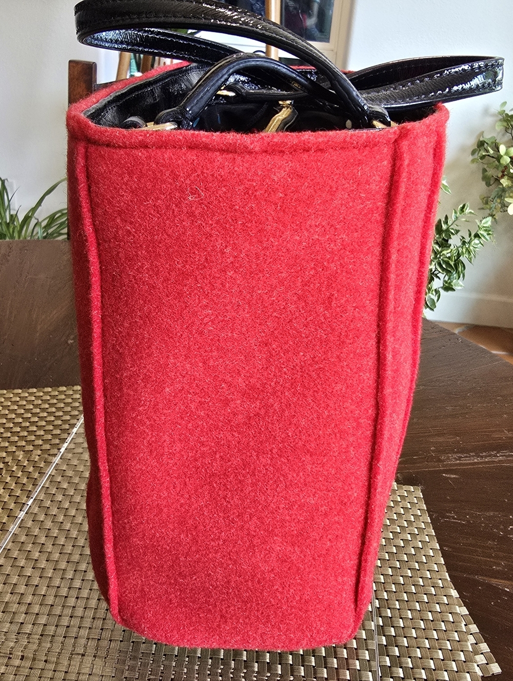 EUC Kate Spade Red Wool Button-Accent Tote - Picture 6 of 12